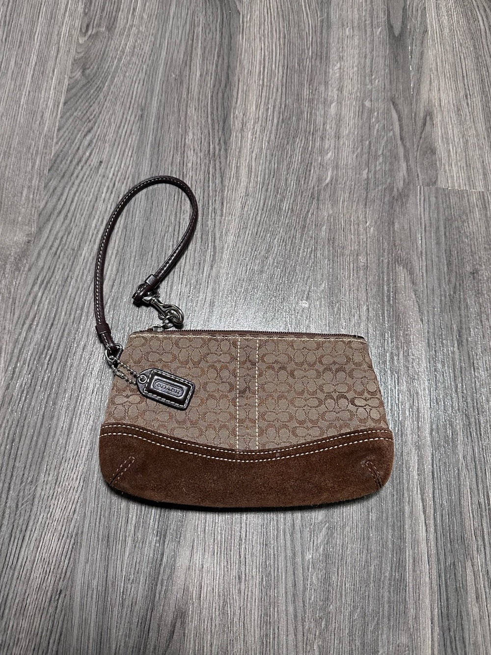 VTG Y2K Coach Wristlet Brown Mongram suede trim leather FOB